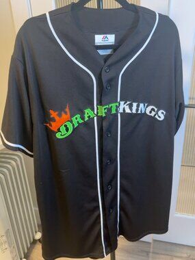 DraftKings Majestic Baseball Jersey Black Green Orange Men’s Large L Promo